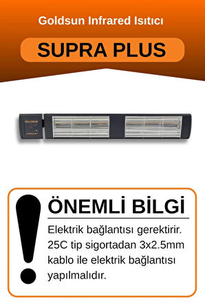Goldsun Supra Plus 4000 Watt GSS40P Kumandalı Suya Dayanıklı Elektrikli İnfrared Isıtıcı-Siyah