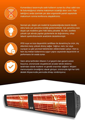 Goldsun Supra 4000 Watt GSS40 Kumandasız Suya Dayanıklı Elektrikli İnfrared Isıtıcı-Siyah