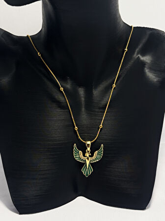 Yeşil Mineli Antik Kuş Kolye