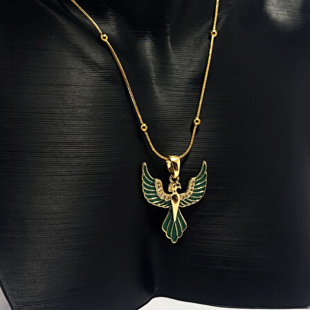 Yeşil Mineli Antik Kuş Kolye