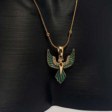 Yeşil Mineli Antik Kuş Kolye