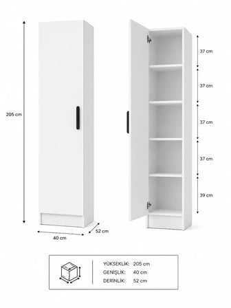 Gani Home SELEN Tek Kapaklı Raflı Gardırop M-1 | Çok Amaçlı Elbise Dolabı