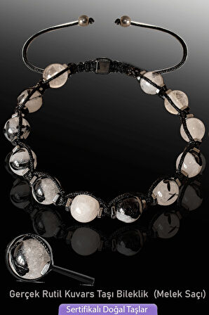 Sertifikalı Makrome Hematitli Gerçek Rutil Kuvars Taşı Bileklik - Melek Saçı