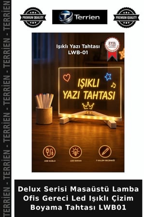 Delux Serisi Masaüstü Lamba Ofis Gereci Led Işıklı Çizim Boyama Tahtası LWB01