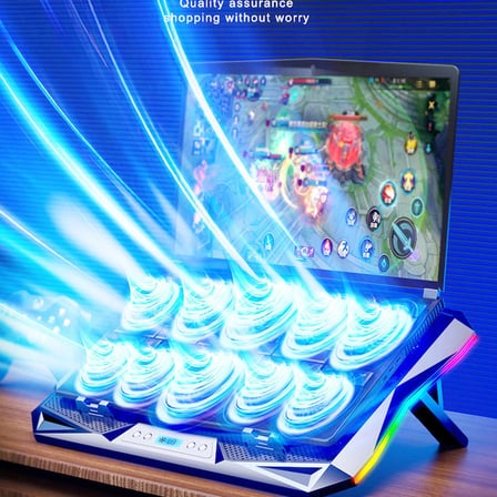 RGB Işıklı 10 Fanlı LCD Ekranlı Notebook Laptop Soğutucu Yükseklik Ayarlı 9-17 İnç 2 USB Girişli Soğutucu