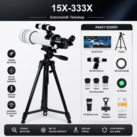 F400x70 Profesyonel Astronomik Uzay-Doğa Gözlem Teleskobu 333x Eğitici-Öğretici Yüksek Çözünürlüklü