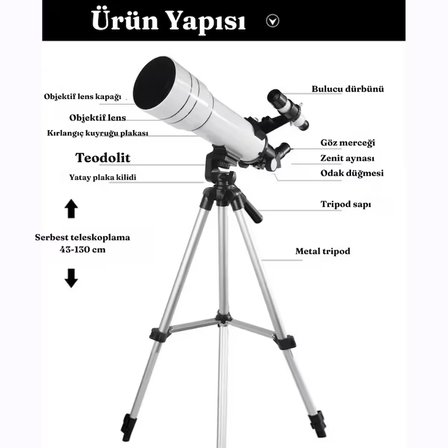 F400x70 Profesyonel Astronomik Uzay-Doğa Gözlem Teleskobu 333x Eğitici-Öğretici Yüksek Çözünürlüklü