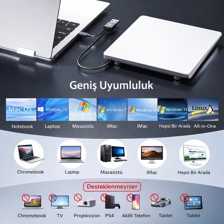 Taşınabilir Harici USB 3.0 Tyce-C CD/DVD Optik Yazıcı Okuyucu Ultra İnce Windows Mac Dizüstü