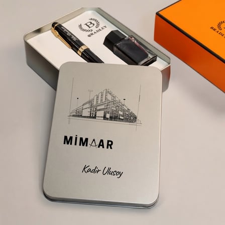 Mimara Hediye Kişiye Özel İsim Yazılı Lüks Dolma Kalem Seti - Mimari Çizim Tasarımlı