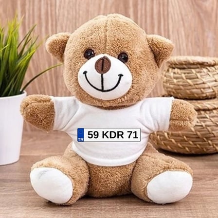 Kişiye Özel İsim ve Plaka Baskılı Araba Peluş Ayıcık