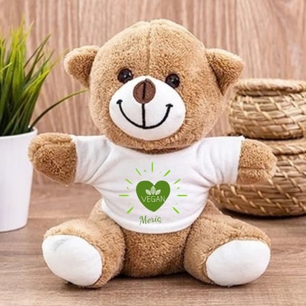 Kişiye Özel İsimli Vegan Logolu Peluş Ayıcık
