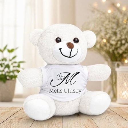 Kişiye Özel Kaligrafi Harfli İsim Soyisim Baskılı Peluş Ayıcık