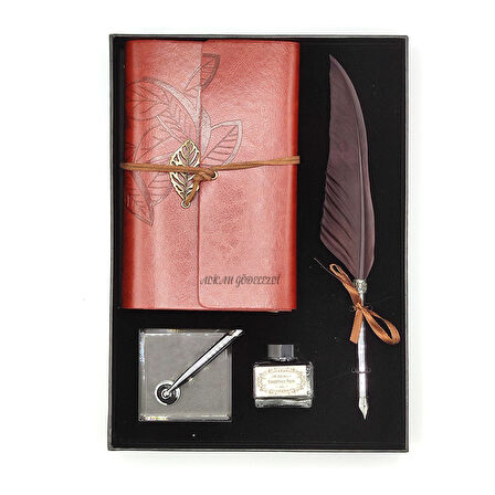 Kişiye Özel  Kutulu  Divit Kalem ve Deri Kaplı Anı Defteri