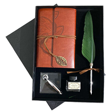 Kişiye Özel  Kutulu  Divit Kalem ve Deri Kaplı Anı Defteri