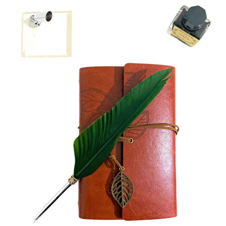 Kişiye Özel  Kutulu  Divit Kalem ve Deri Kaplı Anı Defteri