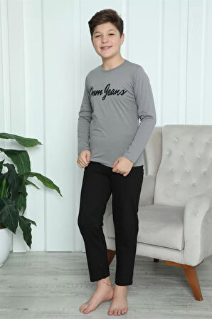 Moda Erkek Çocuk Penye Pijama Takım Füme