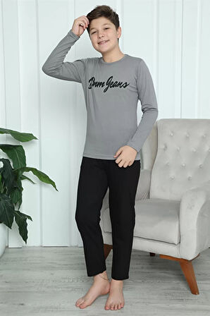 Moda Erkek Çocuk Penye Pijama Takım Füme