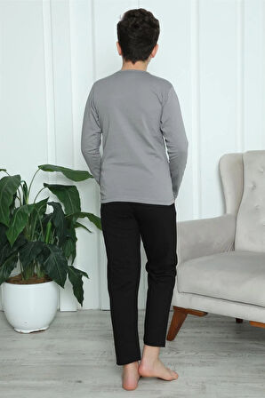 Moda Erkek Çocuk Penye Pijama Takım Füme