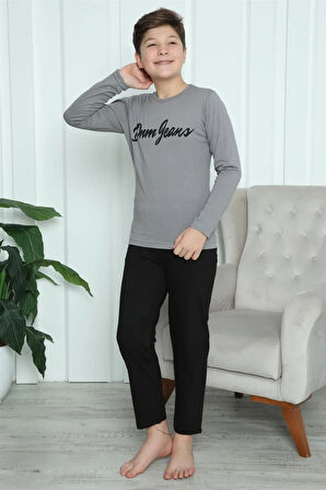 Moda Erkek Çocuk Penye Pijama Takım Füme