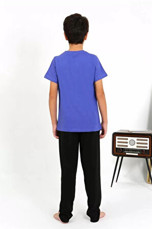 Moda Erkek Çocuk Kısa Kol Penye Pijama Takım Saks