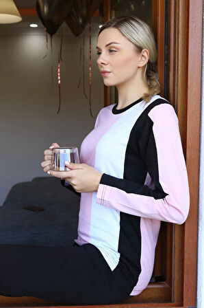 Moda Kadın Uzun Kol Penye Pijama Takım Somon