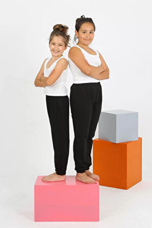 Moda Kız Çocuk Sıfır Kol Beyaz Penye Pijama Takım