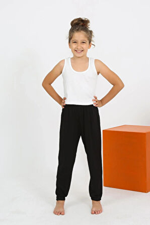 Moda Kız Çocuk Sıfır Kol Beyaz Penye Pijama Takım