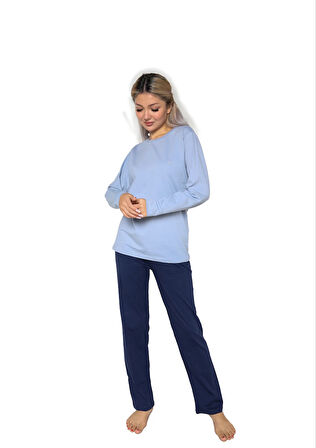 Moda Kadın Uzun Kol Penye Pijama Takımı Lila