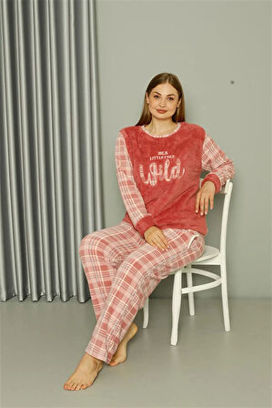 Moda Polar Kadın Büyük Beden Pudra Pijama Takımı