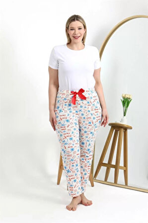 Moda Kadın Pamuklu Büyük Beden Alt Pijama Ekru