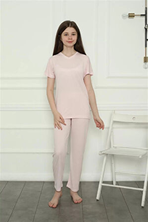 Moda Kız Çocuk Penye Pijama Takım Pembe