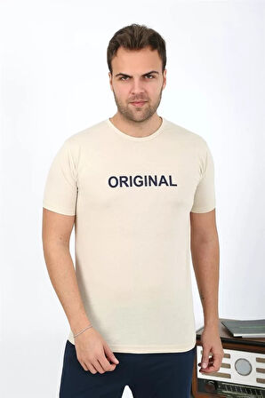 Moda Erkek Kısa Kol Penye Pijama Takımı Krem