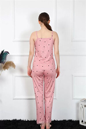 Moda Kadın İp Askılı Somon Pijama Takım