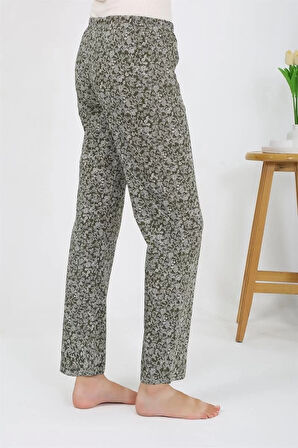 Moda Kadın Penye Desenli Tek Alt Pijama Haki
