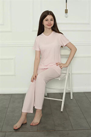 Moda Kız Çocuk Penye Pijama Takım Pembe
