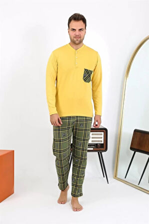 Moda Erkek Uzun Kol Penye Sarı Pijama Takımı