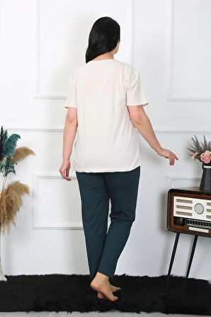 Moda Kadın Büyük Beden Krem Pijama Takımı