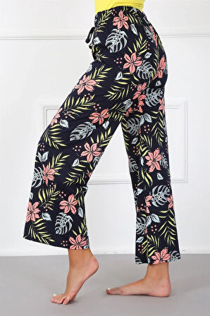 Moda Bayan Penye Bol Paça Pantolon Lacivert