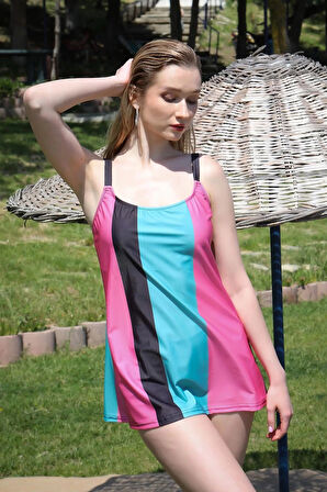 Moda Kadın Şortlu Tankini Elbise Mayo Pembe