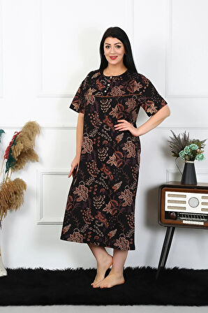 Moda Kadın Büyük Beden Kısa Kol Siyah Anne Gecelik