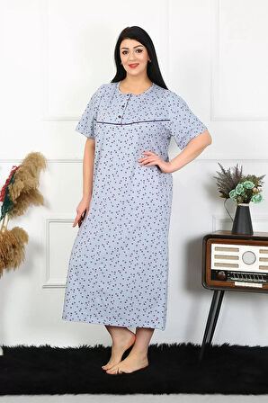 Moda Kadın Büyük Beden Kısa Kol İndigo Anne Gecelik