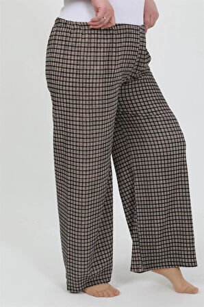 Moda Kadın Büyük Beden Bürümcük Pantolon  Kahve