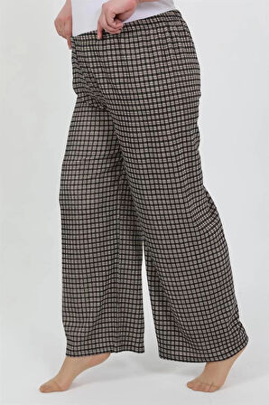 Moda Kadın Büyük Beden Bürümcük Pantolon  Kahve