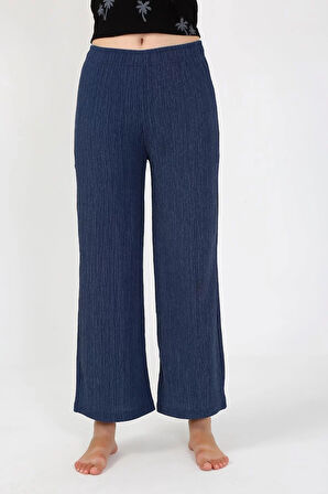 Moda Kadın Kalın Askılı Body Bol Paça Pantolon 2`li Takım Siyah