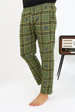 Moda Erkek Ekoseli Desen Penye Tek Alt Pijama Haki
