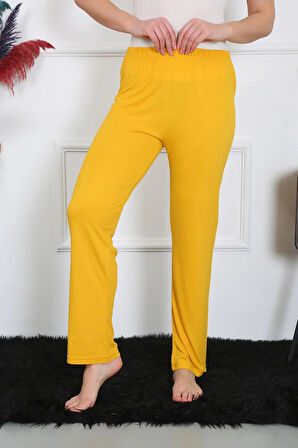 Moda Kadın Pamuk Penye Tek Alt Pijama Sarı