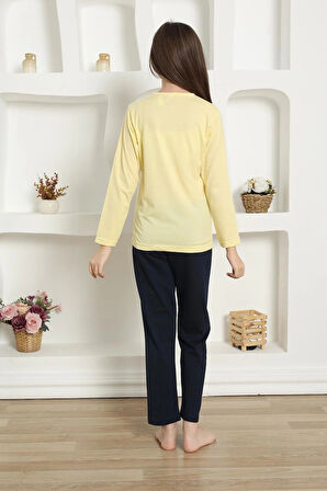 Moda Kız Çocuk Penye Pijama Takım Sarı