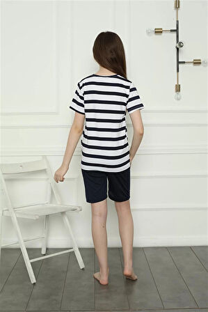 Moda Kız Çocuk Penye Şortlu Pijama Takım Lacivert