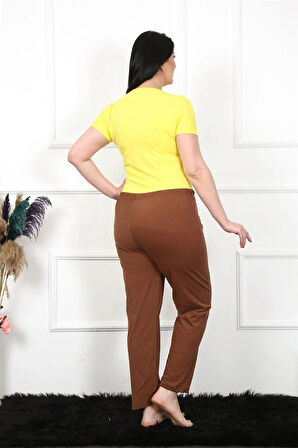 Moda Kadın Pamuklu Büyük Beden Alt Pijama Kahve