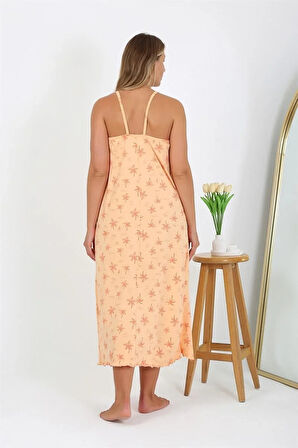 Moda Kadın Büyük Beden İp Askılı Uzun Gecelik